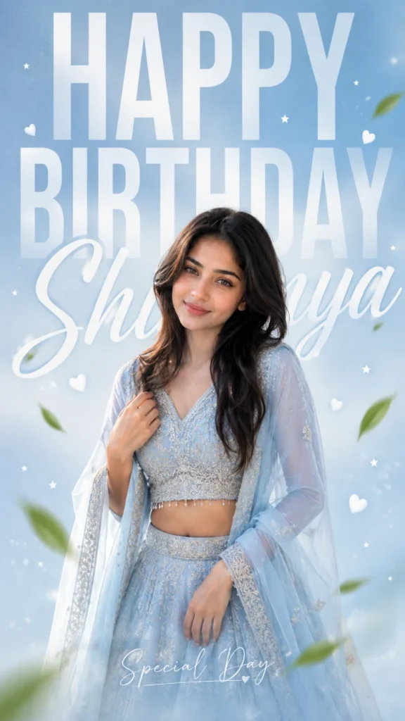 Pastel Blue Lehenga Birthday Poster