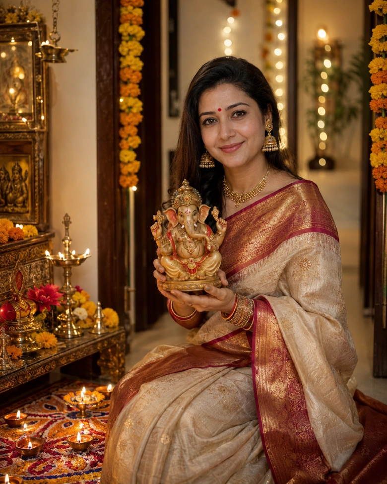 Saree Devotional Female Portrait