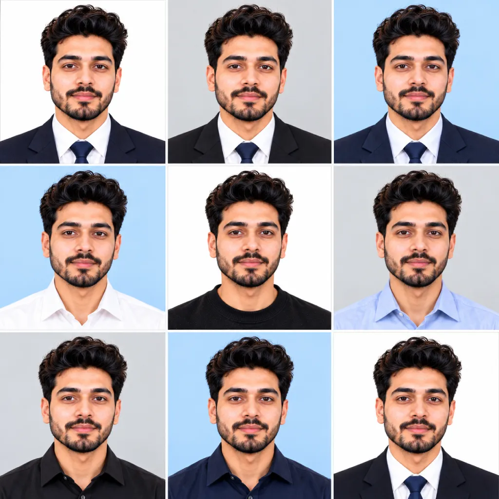 3x3 passport photo grid AI Prompt