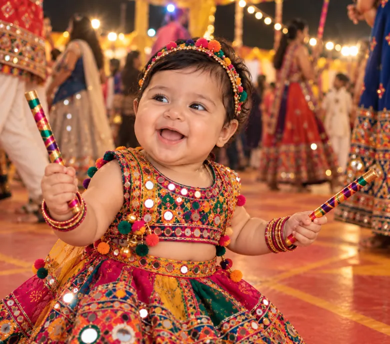 Cute Baby Playing With Dandiya Prompt