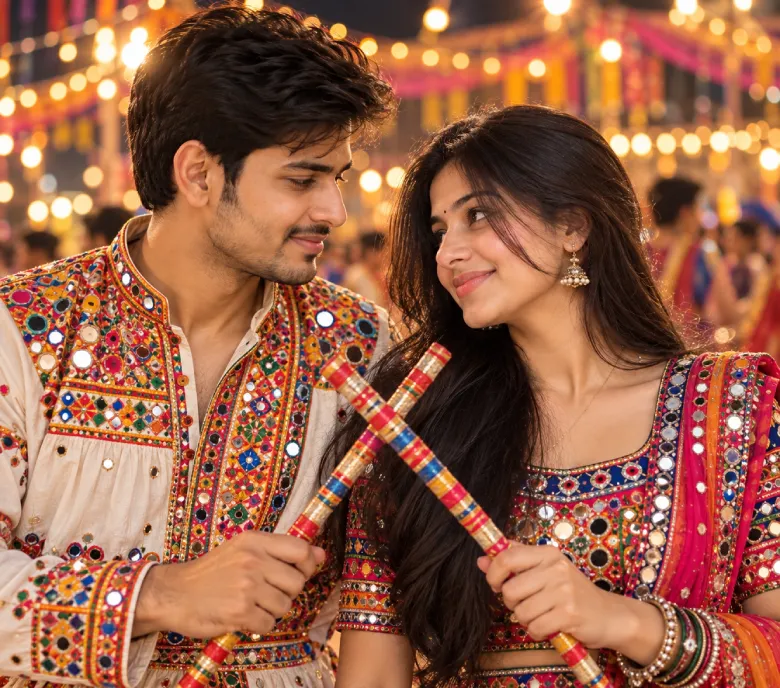 Dandiya Crossed-Sticks Close-Up Prompt
