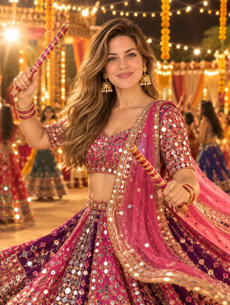 Dandiya Night Mirror-Work Portrait Prompt