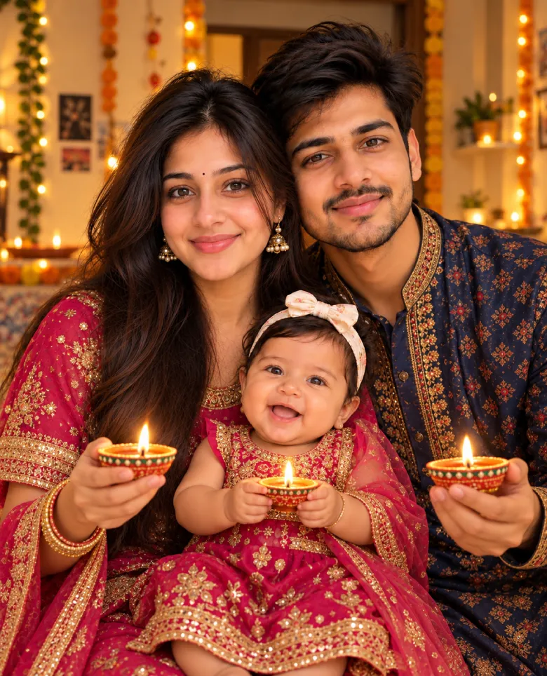 Family Diya Evening Portrait Prompt
