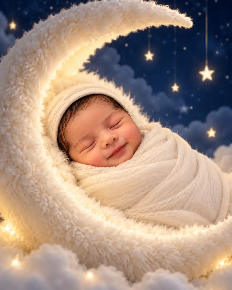 Moon and stars newborn baby ai prompt
