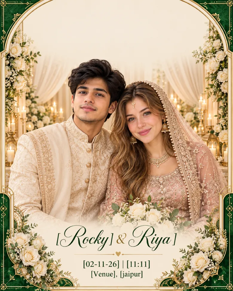Elegant Green and Gold Wedding Invitation Prompt