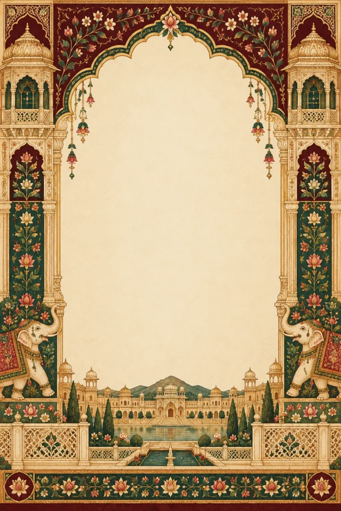 Rajasthani Palace Wedding Invitation Frame Prompt