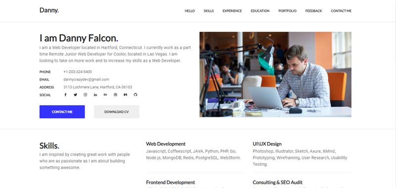 #3 Web Developer Resume HTML Template Design Image
