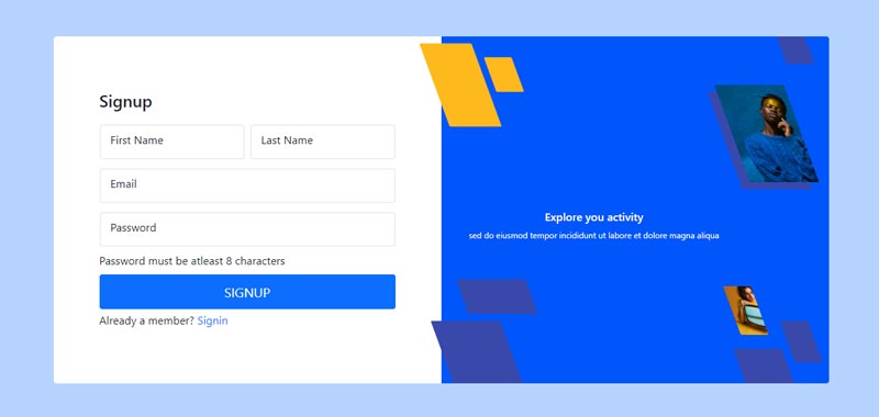 login form with transition effect