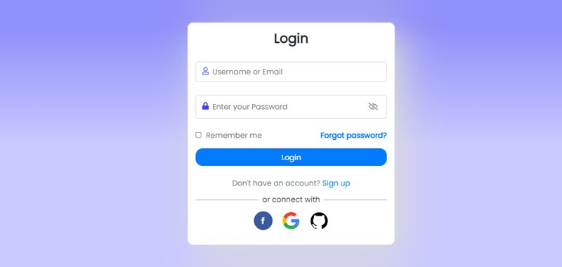 Bootstrap 4 simple login template with GitHub icon