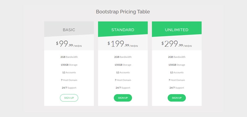 Bootstrap CSS Pricing Table