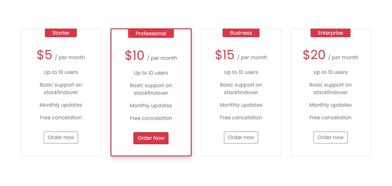 Clean Bootstrap Pricing Table