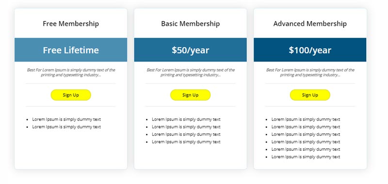Simple Grid Layout Pricing Tables