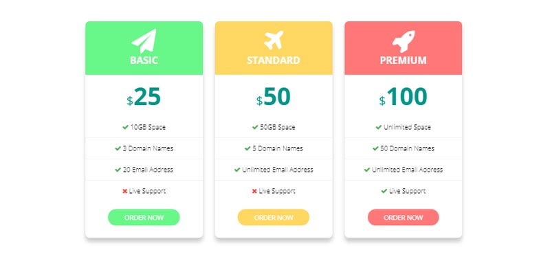 Simple HTML & CSS Pricing Plans Table