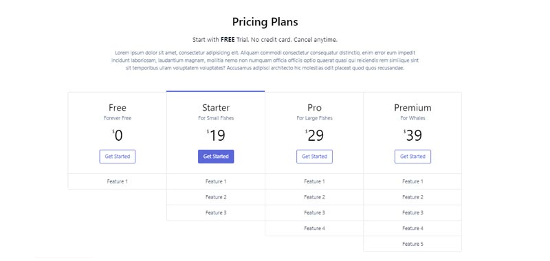 Tailwind CSS Pricing Plans Table