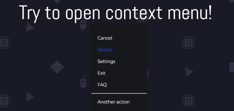 webpage context menu JS