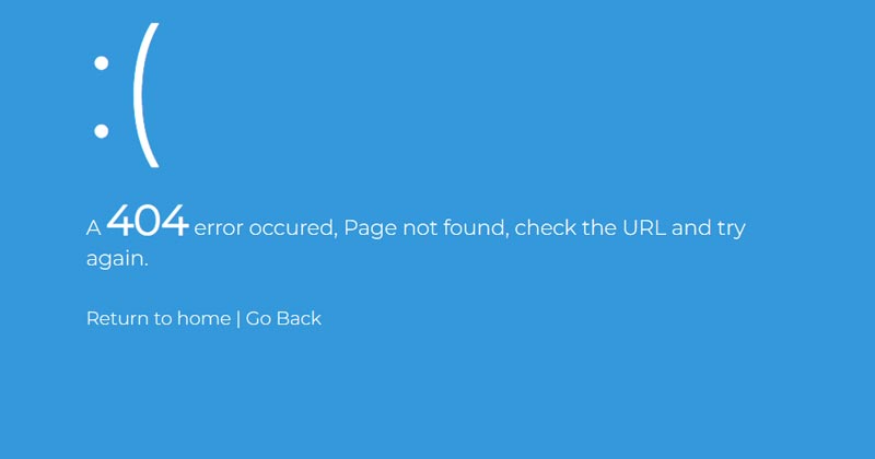 Windows 10 style 404 error Page