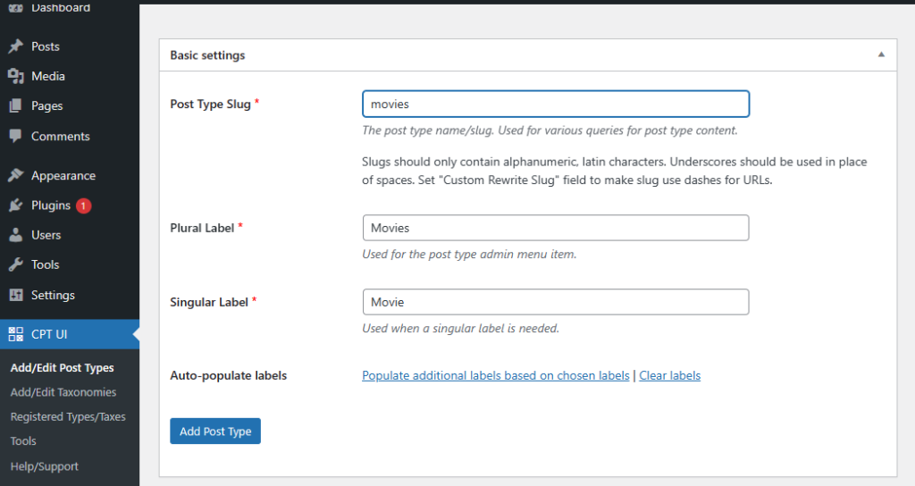 Configure your custom post type settings