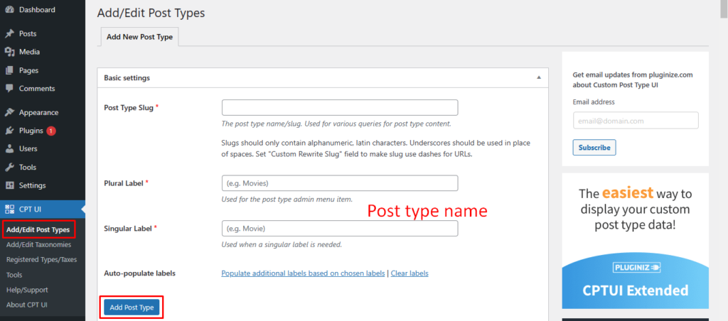 Create a new custom post type