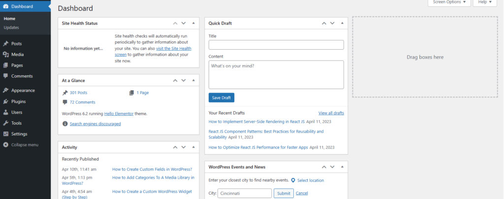 WordPress dashboard.