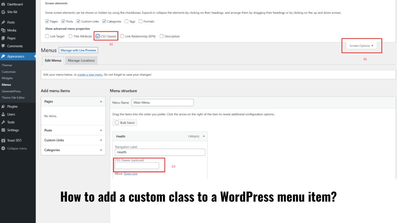 How to add a custom class to a WordPress menu item