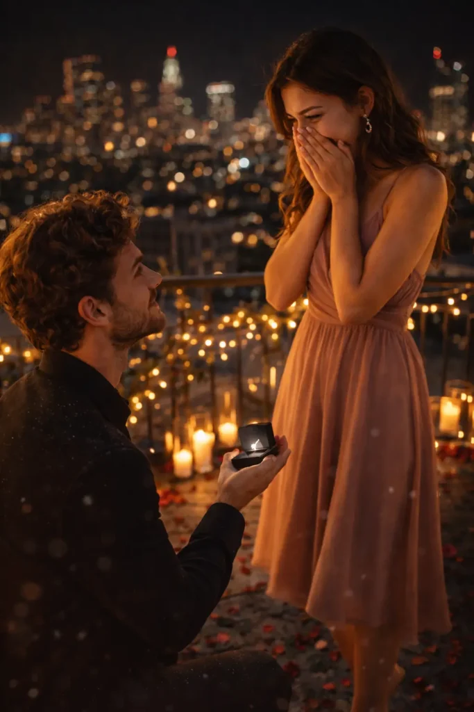 rooftop proposal scene identity locked ai photo prompt