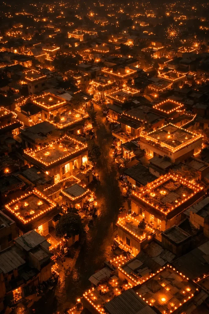 Diwali night aerial view prompt