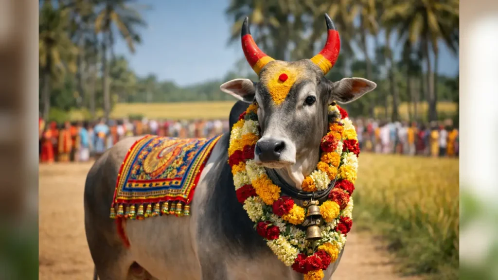 Mattu Pongal — Decorated Bull Close-Up Portrait