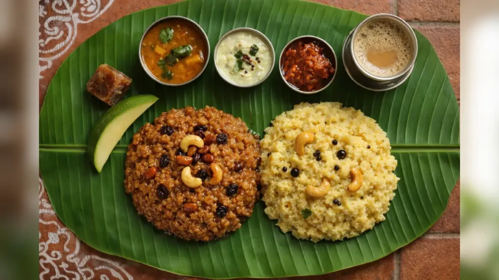 Sakkarai Pongal Feast — Banana Leaf Spread