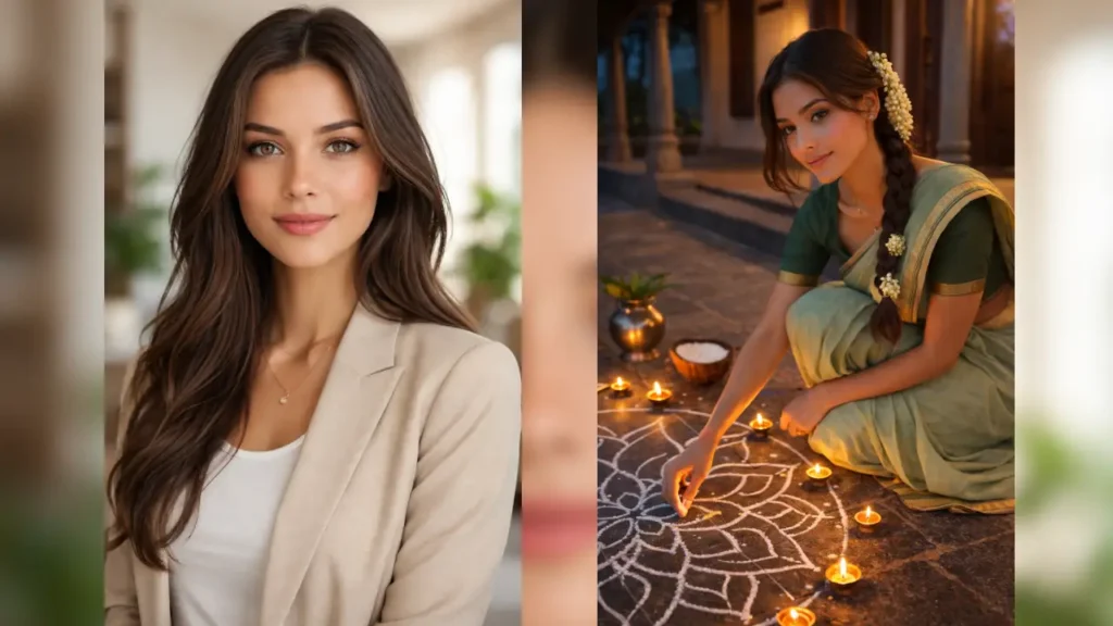 Women Drawing Kolam at Dawn