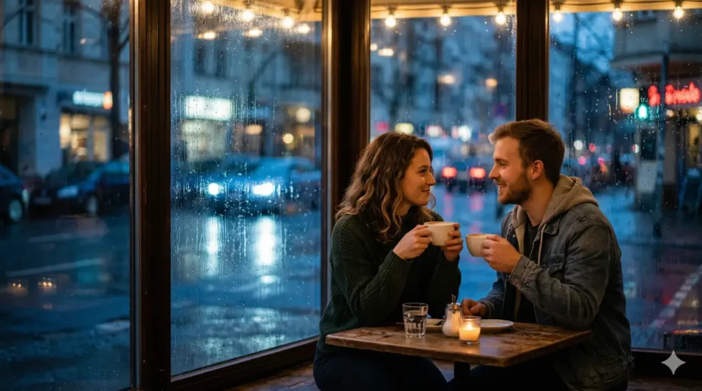 rainy window coffee shop photo ai prompt