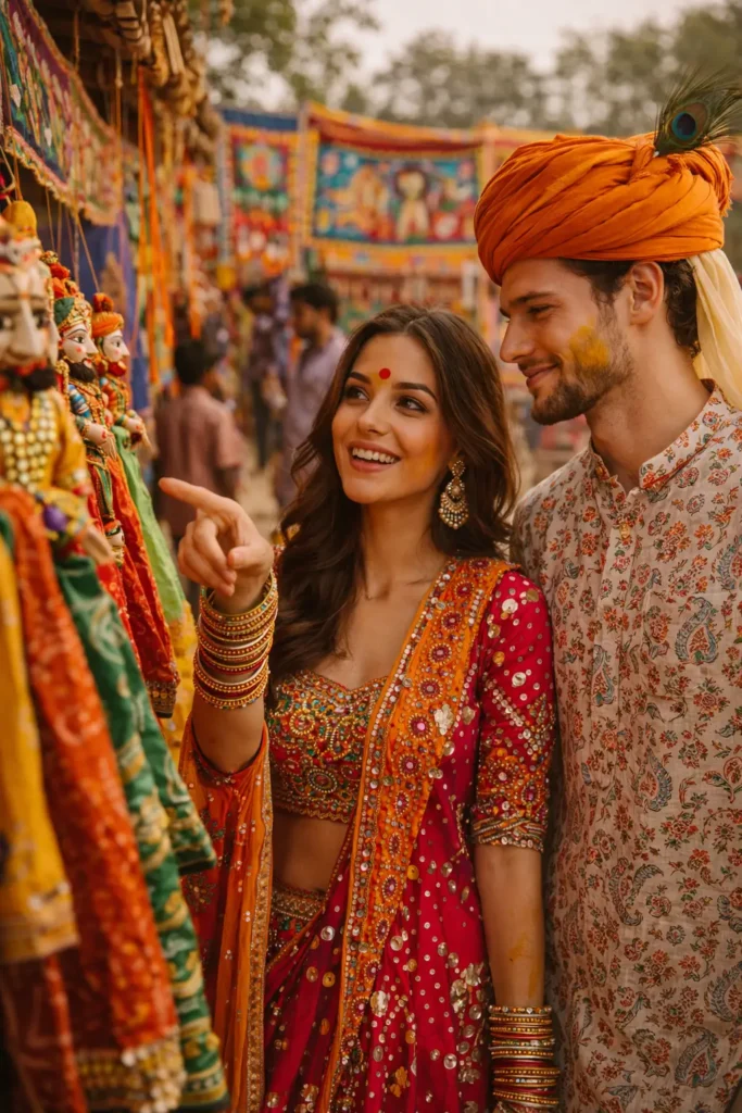 rajasthani puppet fair couple photo prompt