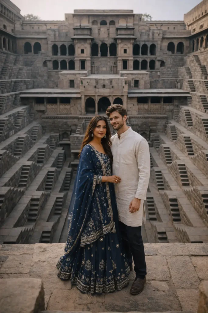 romantic moment at chand baori photo prompt