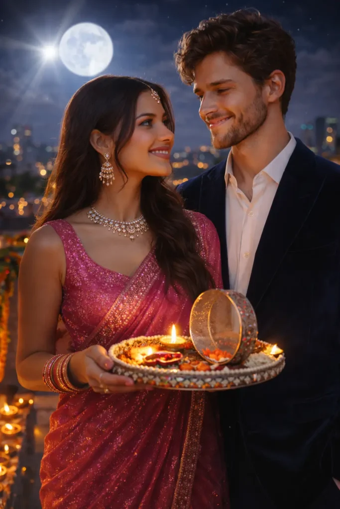 Bollywood Fairy Lights Karva Chauth Couple Photo Prompt
