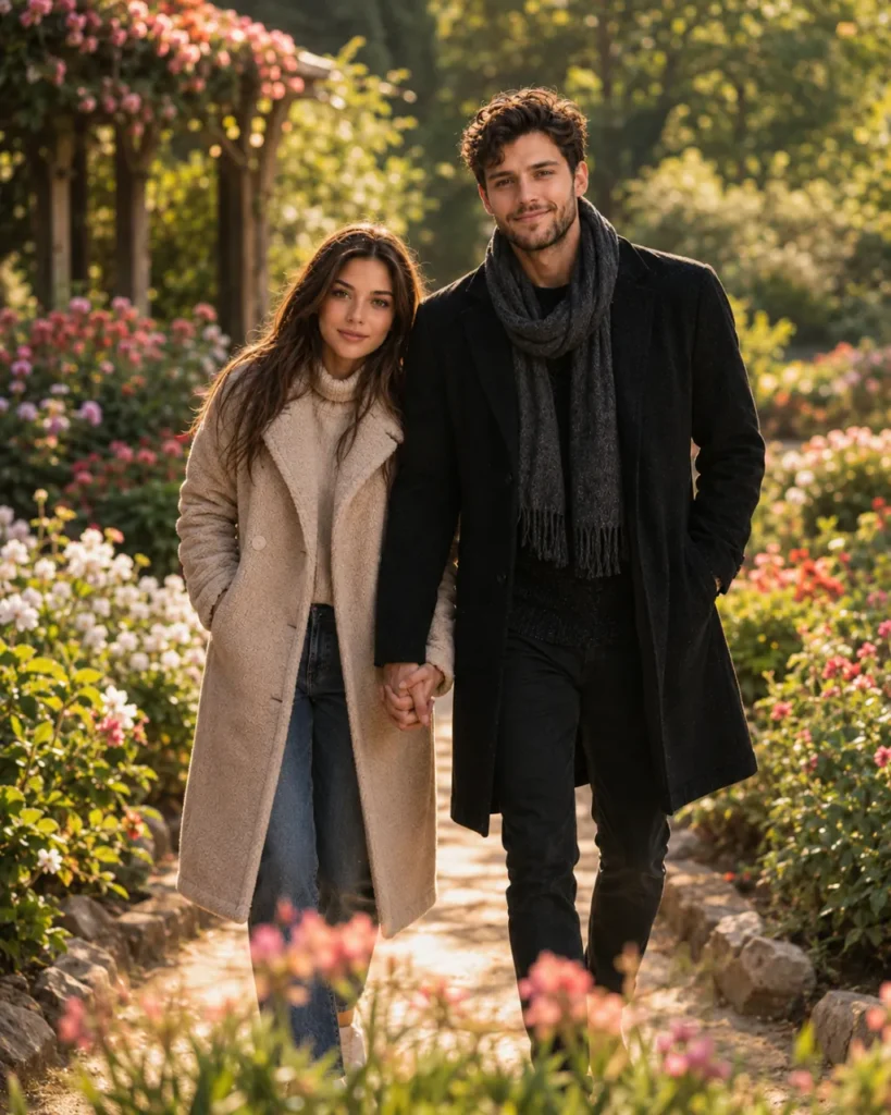Couple Holding Hands In Flower Garden