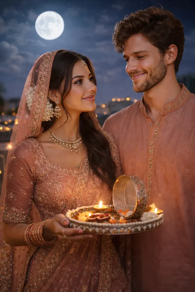 Intimate Close-Up  Karva Chauth Couple Photo Prompt
