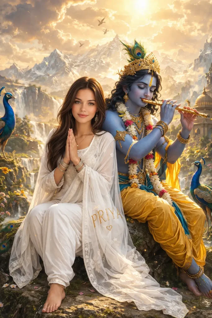 Krishna girl mountain AI prompt