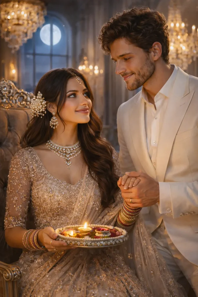 Modern Editorial Regal Karva Chauth Couple Photo Prompt