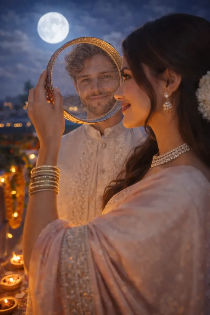 Portrait Karva Chauth Couple Photo Prompt