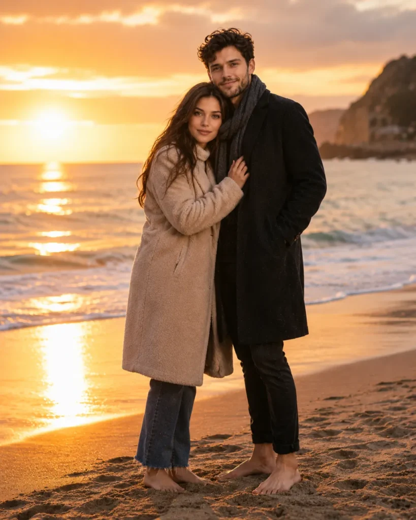 Romantic Beach Sunset Couple Photo