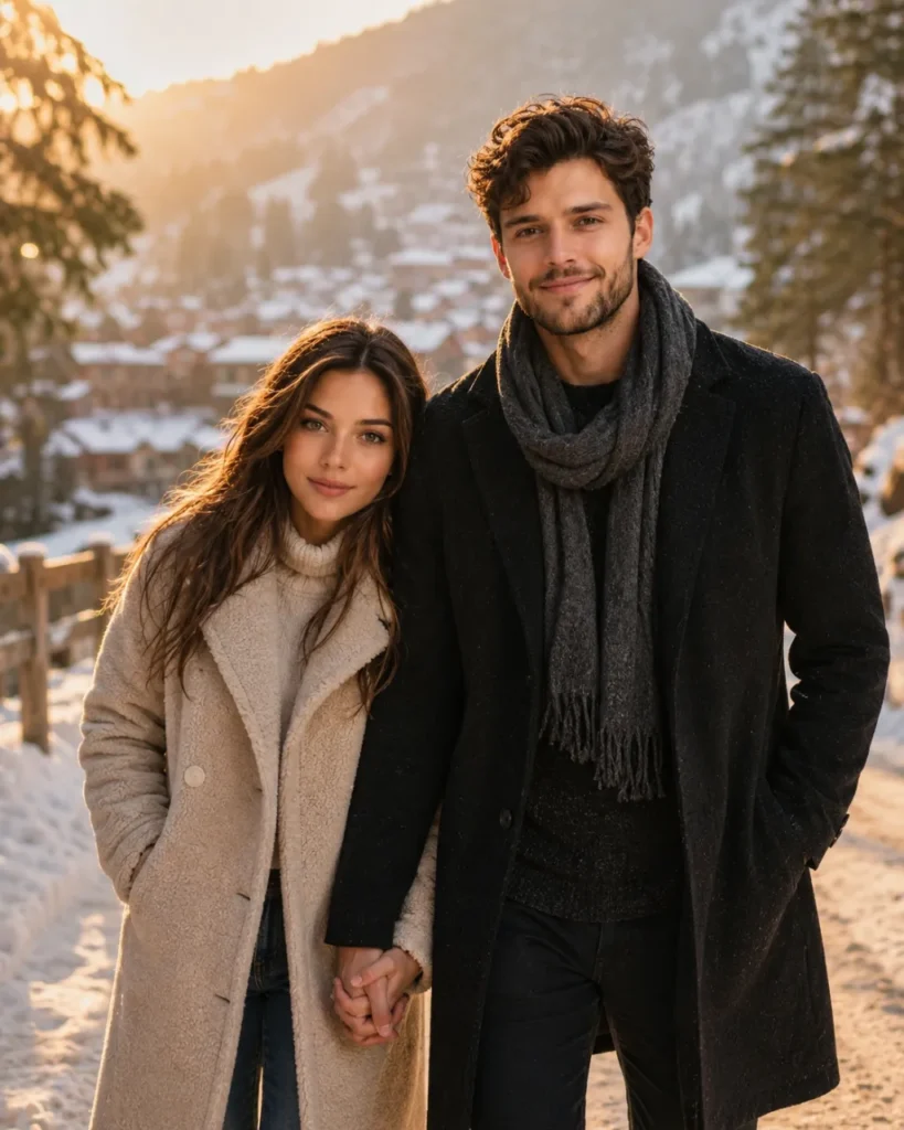 Romantic Couple Walking During Golden Hour