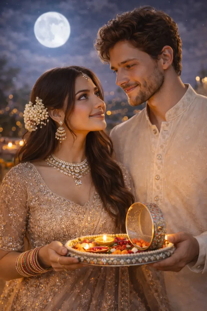 Soft Romantic Karva Chauth Couple Photo Prompt