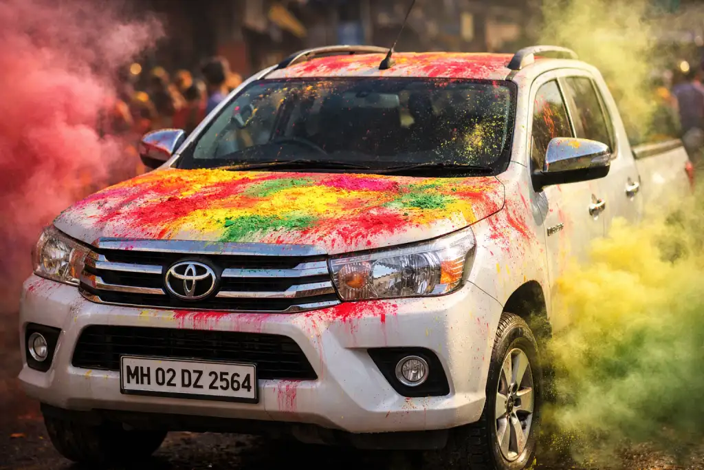 Toyota Hilux at Holi celebration photo prompt