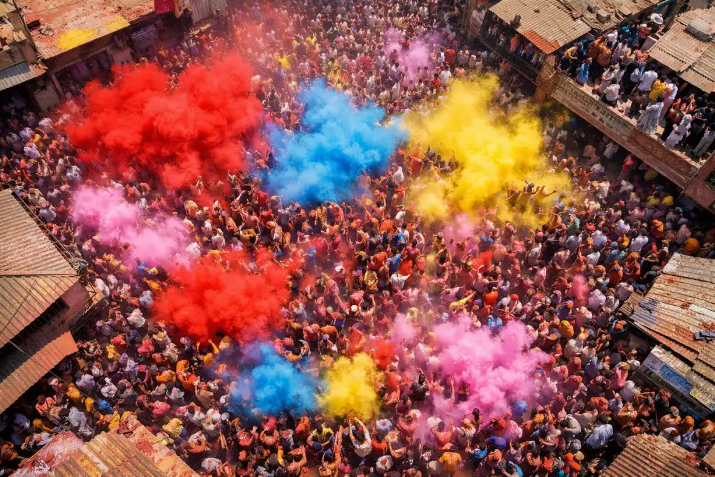 festival street scene holi ai prompt