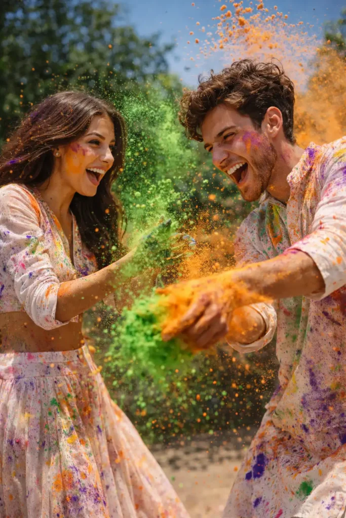holi celebration in the air photo prompt