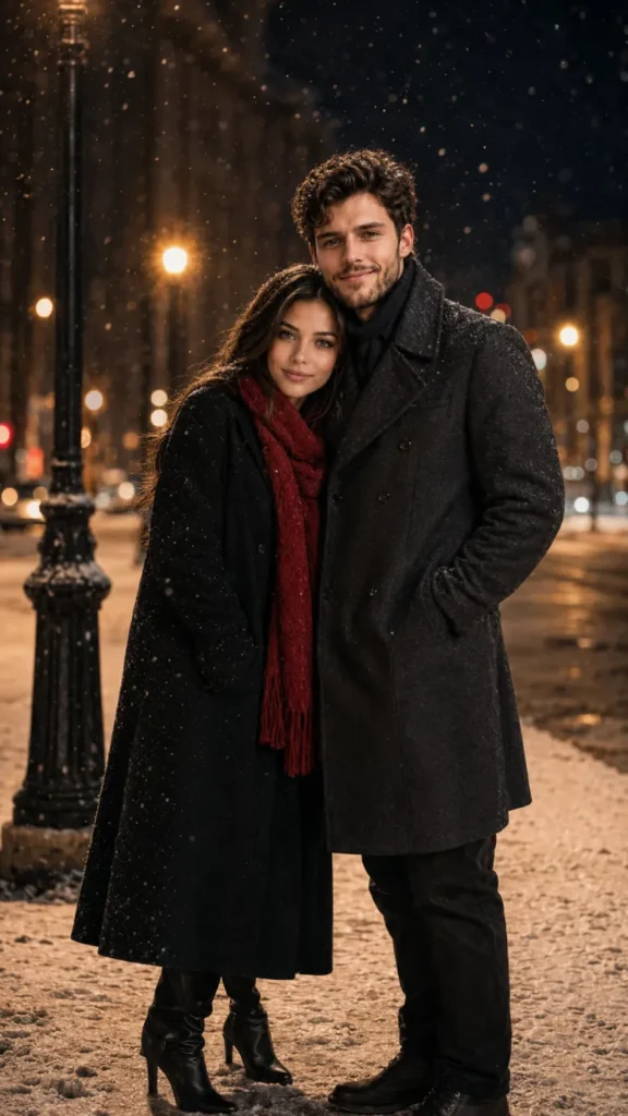 City Street Night Snowfall Prompt