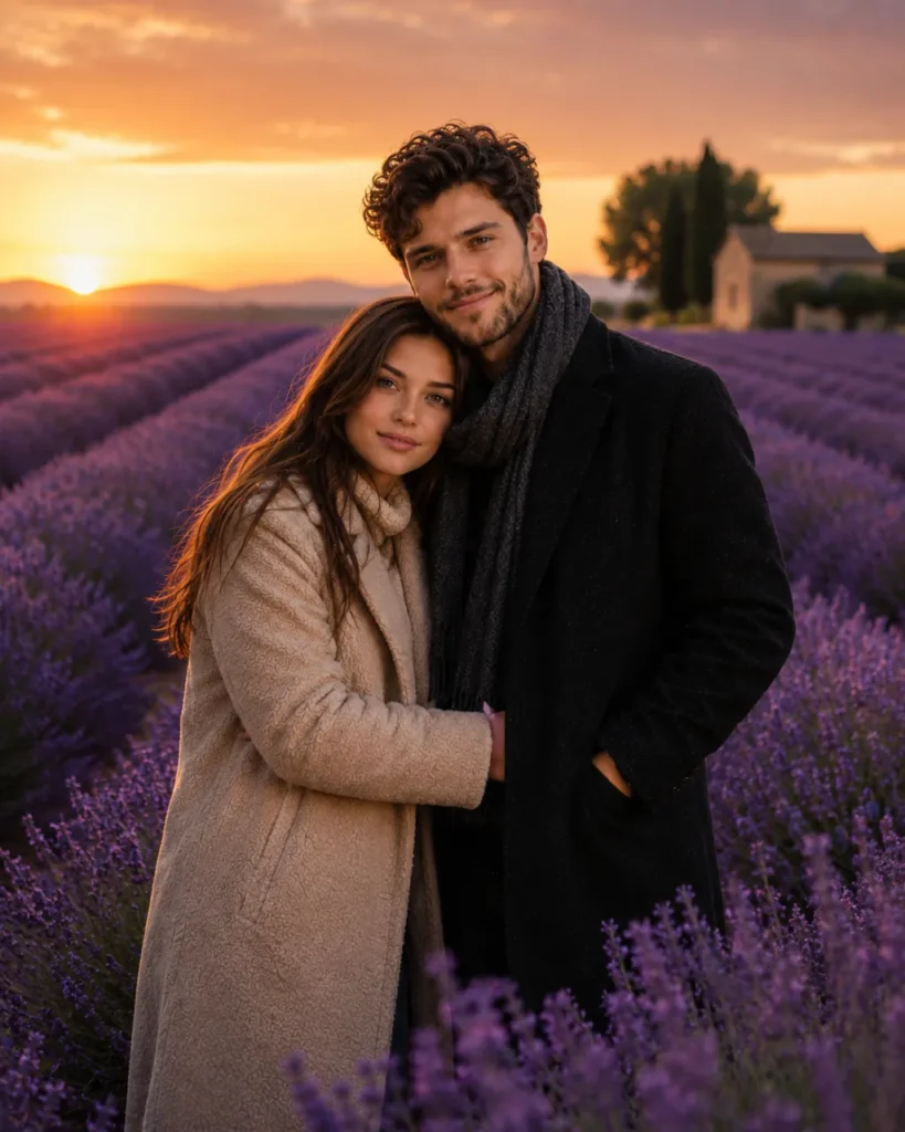 Romantic Couple In Lavender Field