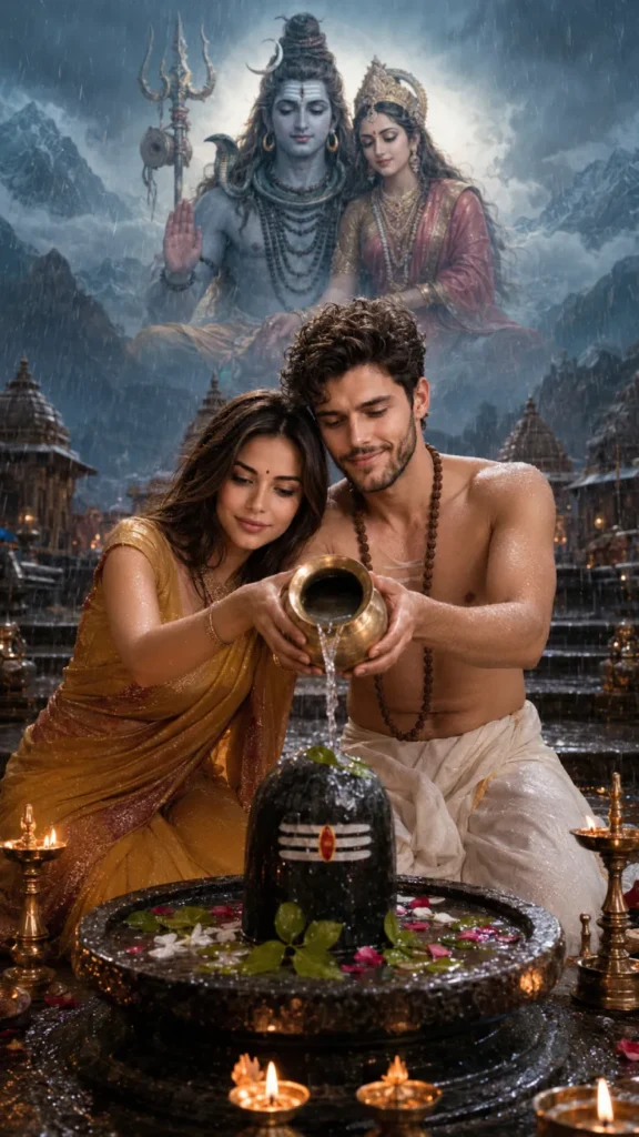 Sawan Rain Couple Temple Puja Together