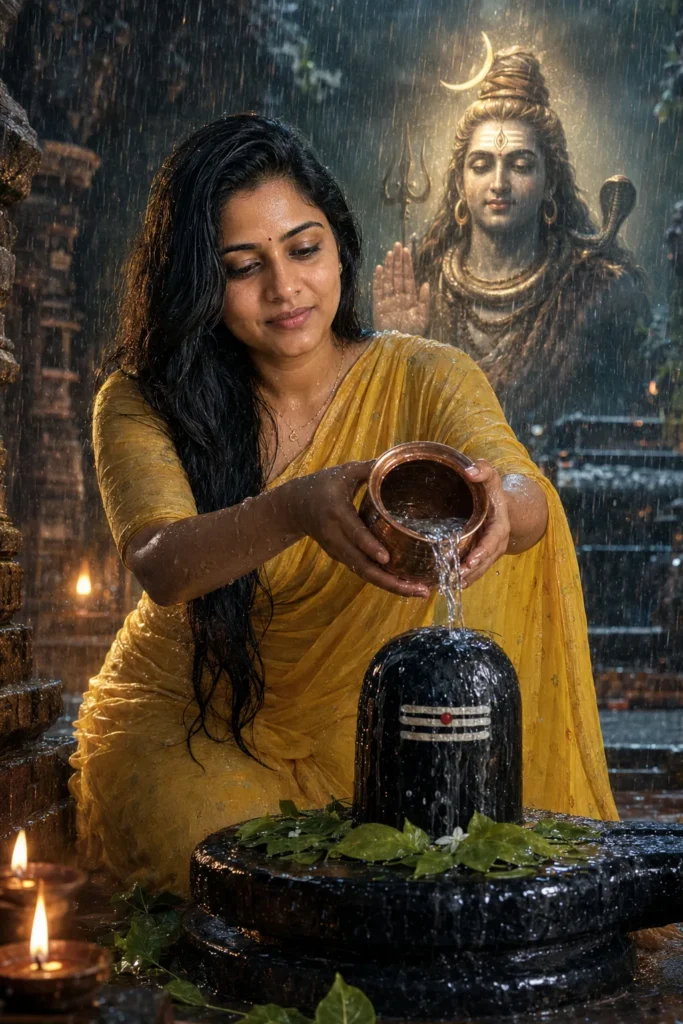 Sawan Rain Girl Shivling Abhishek Prompt for Girl