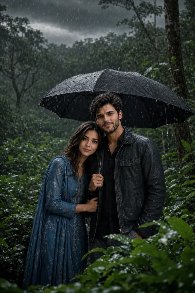 Shared Umbrella in the Rain