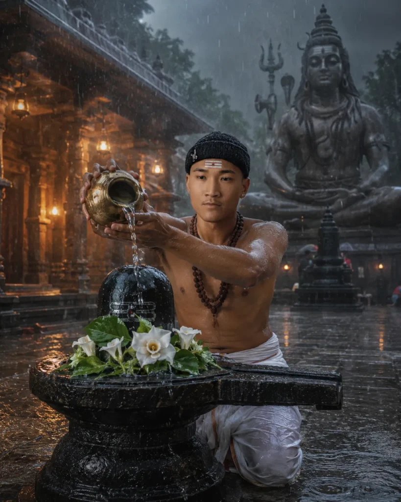 Shravan Rain Abhishek at Ancient Temple Prompt